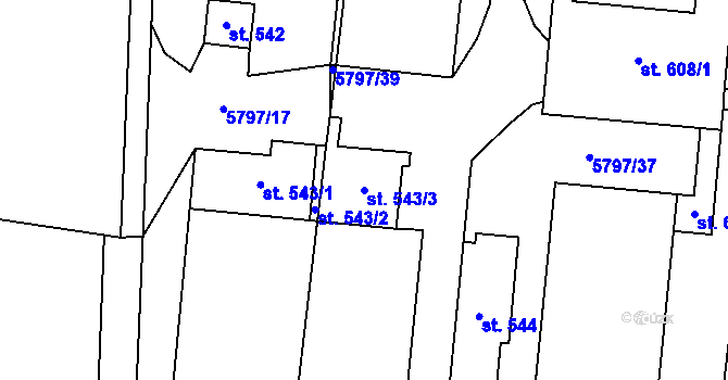 Parcela st. 543/3 v KÚ Vlasatice, Katastrální mapa