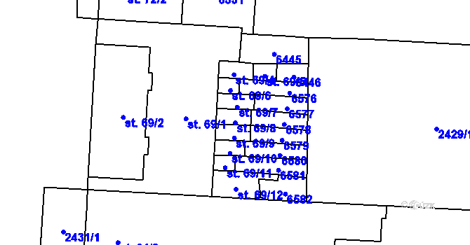 Parcela st. 69/8 v KÚ Vlasatice, Katastrální mapa