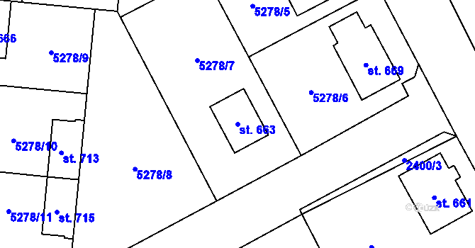 Parcela st. 663 v KÚ Vlasatice, Katastrální mapa