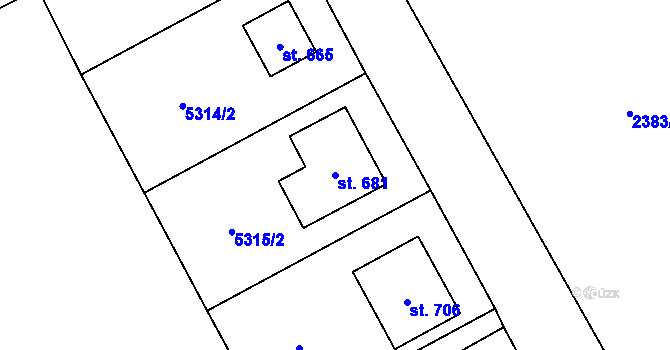 Parcela st. 681 v KÚ Vlasatice, Katastrální mapa