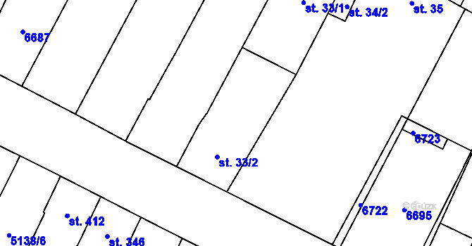 Parcela st. 33/2 v KÚ Vlasatice, Katastrální mapa