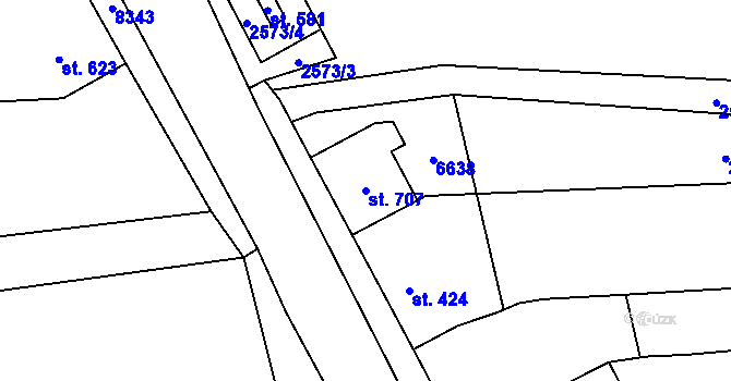 Parcela st. 707 v KÚ Vlasatice, Katastrální mapa