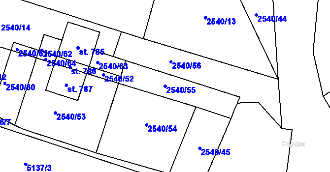 Parcela st. 2540/55 v KÚ Vlasatice, Katastrální mapa