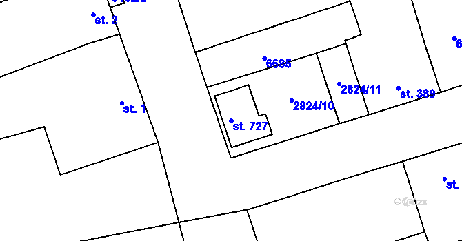 Parcela st. 727 v KÚ Vlasatice, Katastrální mapa