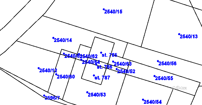 Parcela st. 785 v KÚ Vlasatice, Katastrální mapa