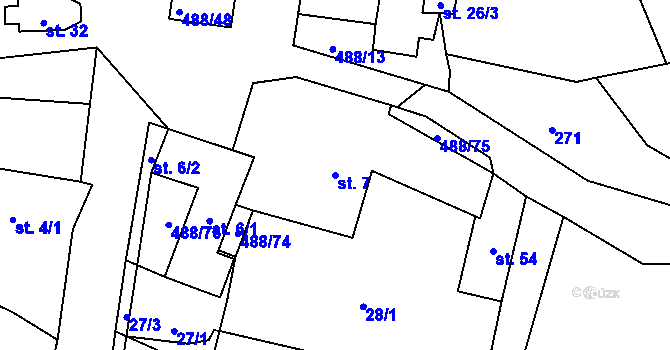 Parcela st. 7 v KÚ Vlasenice u Kamenice nad Lipou, Katastrální mapa