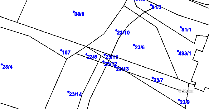 Parcela st. 23/11 v KÚ Vlasenice u Kamenice nad Lipou, Katastrální mapa