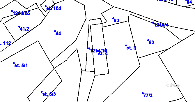 Parcela st. 4 v KÚ Vlásenice u Pelhřimova, Katastrální mapa