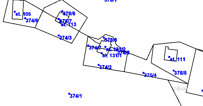 Parcela st. 131/1 v KÚ Vlásenice u Pelhřimova, Katastrální mapa