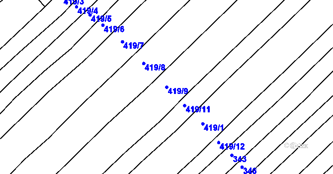 Parcela st. 419/9 v KÚ Vlásenice u Pelhřimova, Katastrální mapa