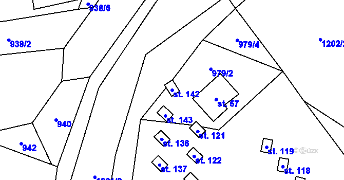 Parcela st. 142 v KÚ Březina nad Sázavou, Katastrální mapa