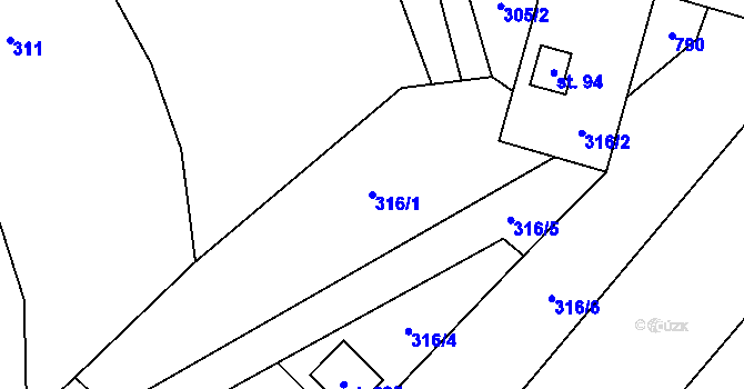 Parcela st. 316/1 v KÚ Kounice nad Sázavou, Katastrální mapa