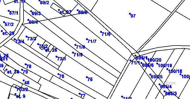 Parcela st. 71 v KÚ Milošovice, Katastrální mapa