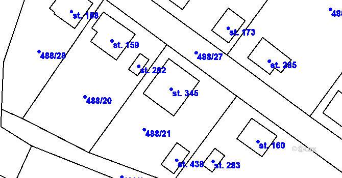 Parcela st. 345 v KÚ Vlastějovice, Katastrální mapa