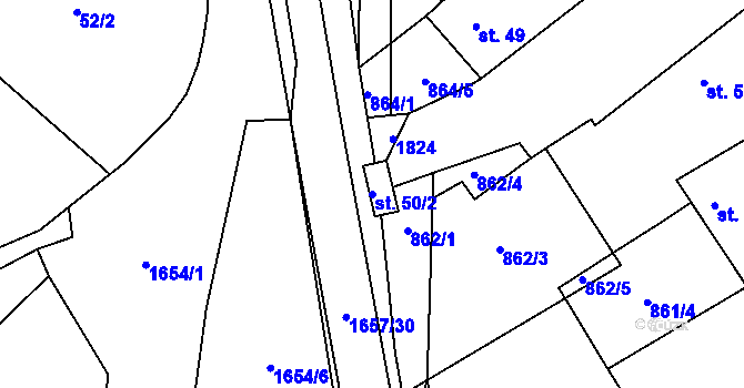Parcela st. 50/2 v KÚ Vlastiboř u Soběslavi, Katastrální mapa