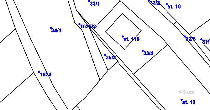 Parcela st. 35/3 v KÚ Vlastiboř u Soběslavi, Katastrální mapa