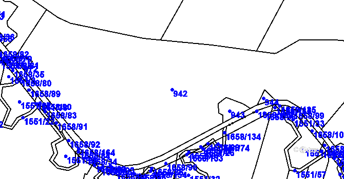 Parcela st. 942 v KÚ Záluží u Vlastiboře, Katastrální mapa