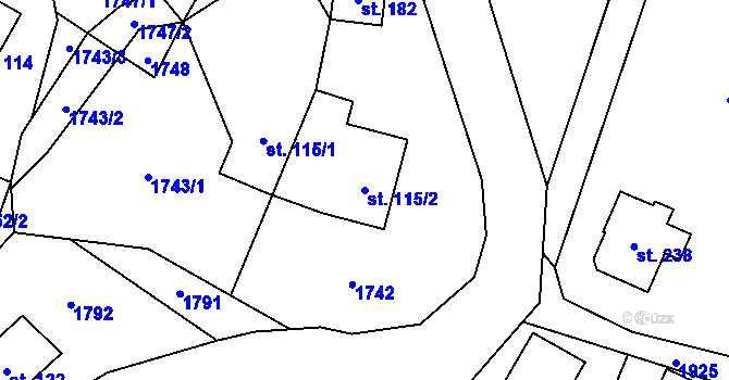 Parcela st. 115/2 v KÚ Vlastiboř u Železného Brodu, Katastrální mapa