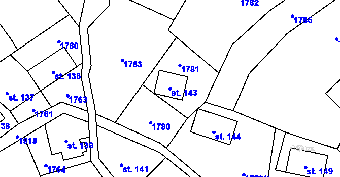 Parcela st. 143 v KÚ Vlastiboř u Železného Brodu, Katastrální mapa