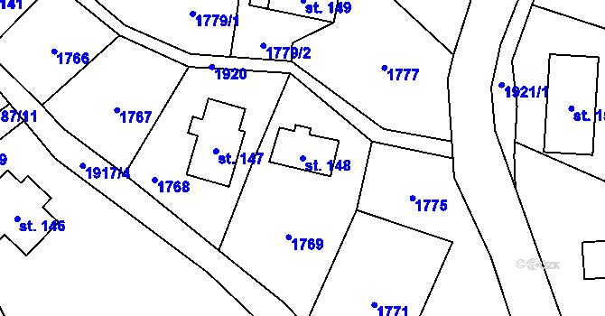 Parcela st. 148 v KÚ Vlastiboř u Železného Brodu, Katastrální mapa