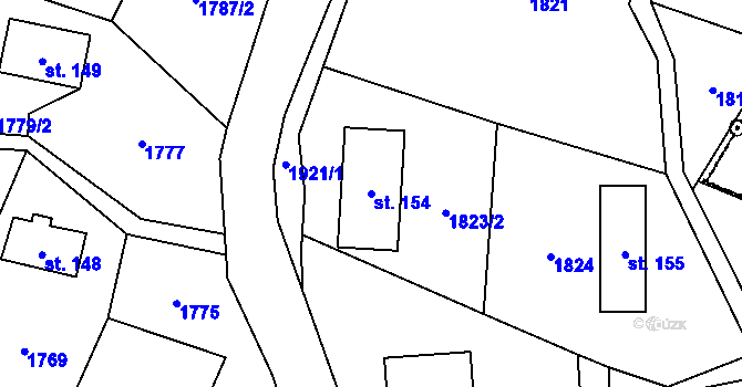 Parcela st. 154 v KÚ Vlastiboř u Železného Brodu, Katastrální mapa
