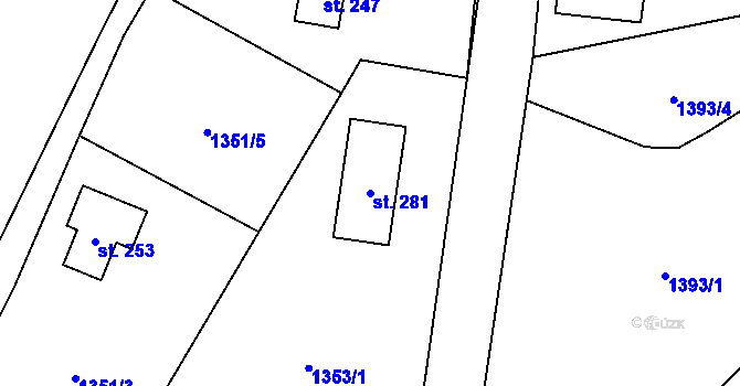 Parcela st. 281 v KÚ Vlastiboř u Železného Brodu, Katastrální mapa