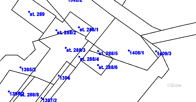 Parcela st. 288/5 v KÚ Vlastiboř u Železného Brodu, Katastrální mapa