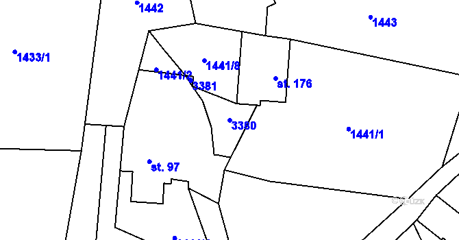 Parcela st. 3380 v KÚ Vlastiboř u Železného Brodu, Katastrální mapa