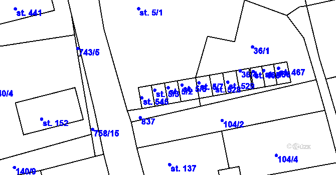 Parcela st. 5/2 v KÚ Vlastibořice, Katastrální mapa