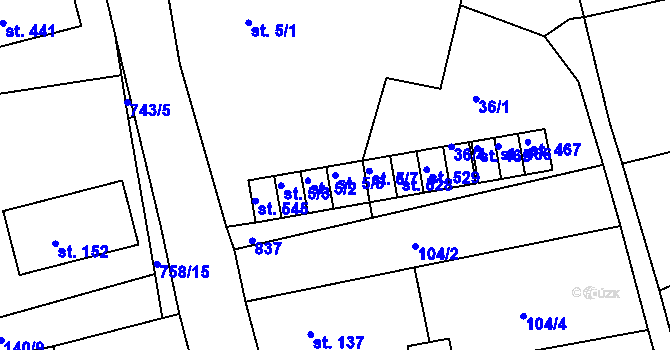 Parcela st. 5/6 v KÚ Vlastibořice, Katastrální mapa