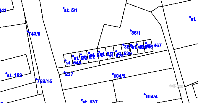 Parcela st. 5/7 v KÚ Vlastibořice, Katastrální mapa