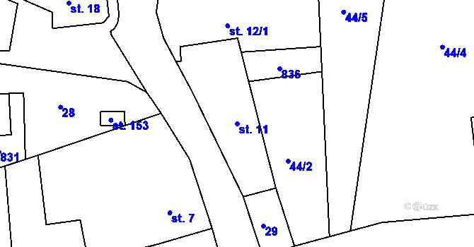 Parcela st. 11 v KÚ Vlastibořice, Katastrální mapa