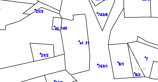 Parcela st. 21 v KÚ Vlastibořice, Katastrální mapa