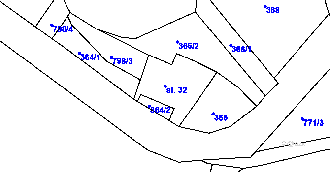 Parcela st. 32 v KÚ Vlastibořice, Katastrální mapa