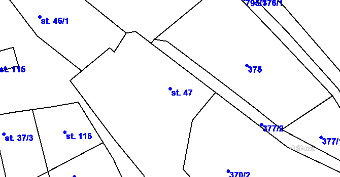 Parcela st. 47 v KÚ Vlastibořice, Katastrální mapa