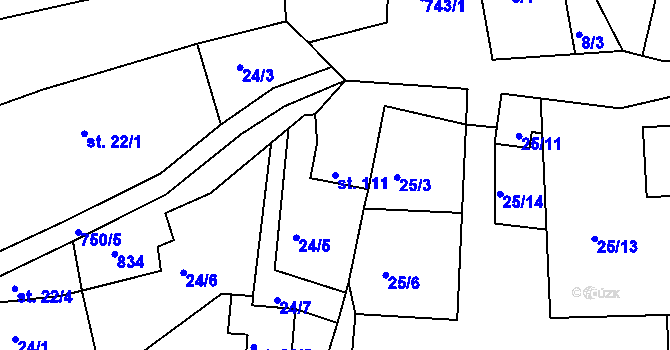 Parcela st. 111 v KÚ Vlastibořice, Katastrální mapa