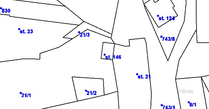 Parcela st. 146 v KÚ Vlastibořice, Katastrální mapa