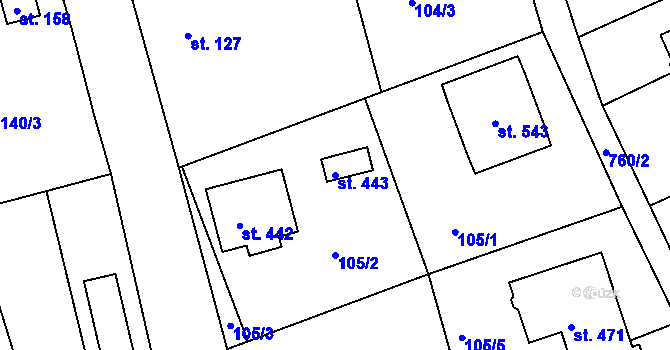 Parcela st. 443 v KÚ Vlastibořice, Katastrální mapa