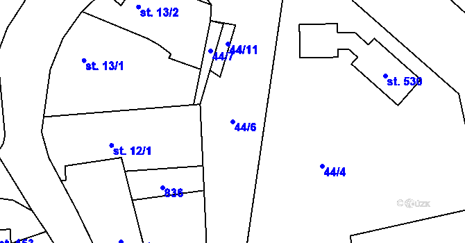 Parcela st. 44/6 v KÚ Vlastibořice, Katastrální mapa