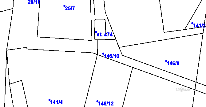 Parcela st. 146/10 v KÚ Vlastibořice, Katastrální mapa