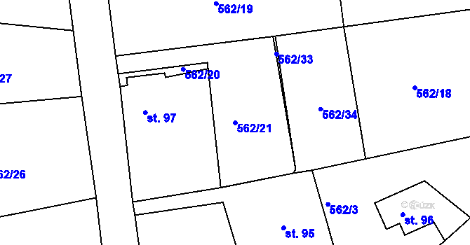 Parcela st. 562/21 v KÚ Vlastibořice, Katastrální mapa