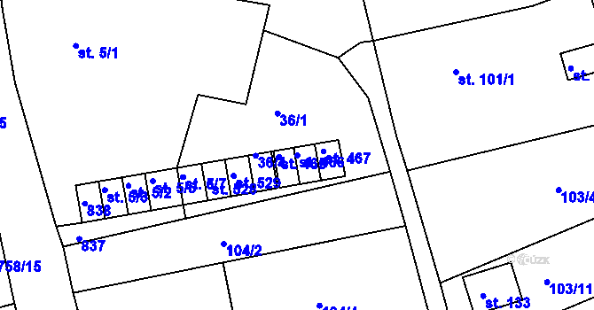 Parcela st. 466 v KÚ Vlastibořice, Katastrální mapa