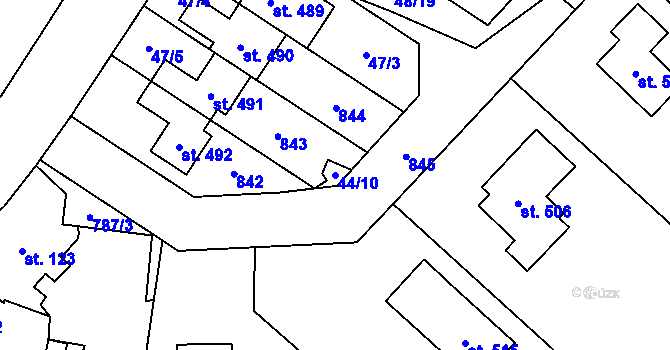 Parcela st. 44/10 v KÚ Vlastibořice, Katastrální mapa