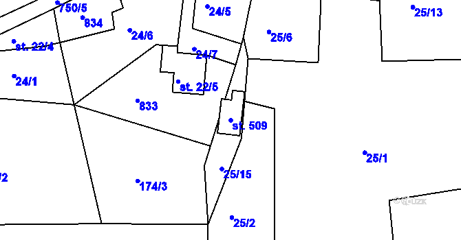 Parcela st. 509 v KÚ Vlastibořice, Katastrální mapa