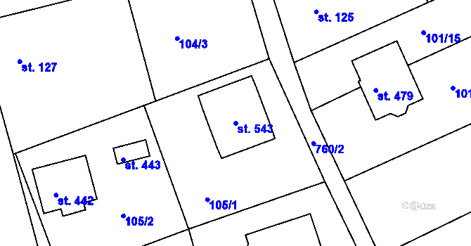 Parcela st. 543 v KÚ Vlastibořice, Katastrální mapa