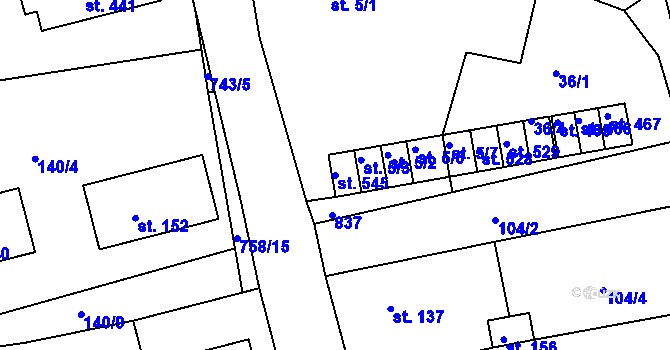 Parcela st. 545 v KÚ Vlastibořice, Katastrální mapa