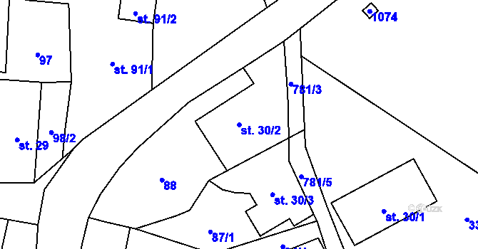 Parcela st. 30/2 v KÚ Vlastislav, Katastrální mapa