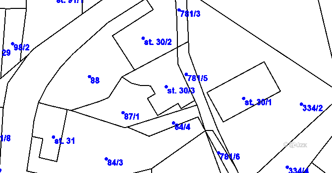 Parcela st. 30/3 v KÚ Vlastislav, Katastrální mapa