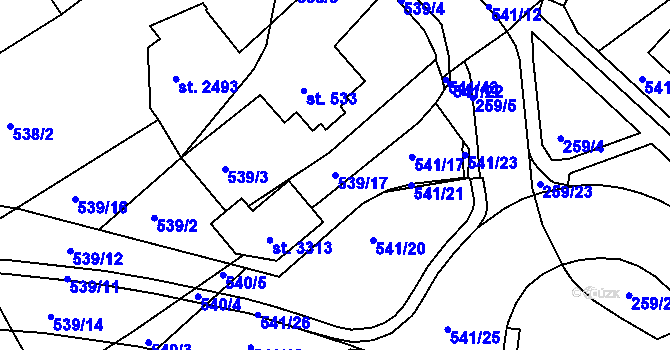 Parcela st. 539/17 v KÚ Vlašim, Katastrální mapa
