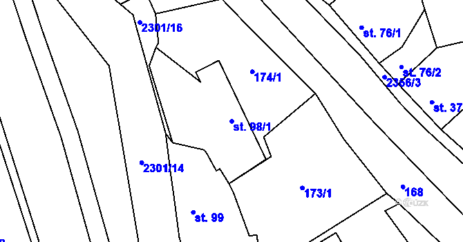 Parcela st. 98/1 v KÚ Vlašim, Katastrální mapa